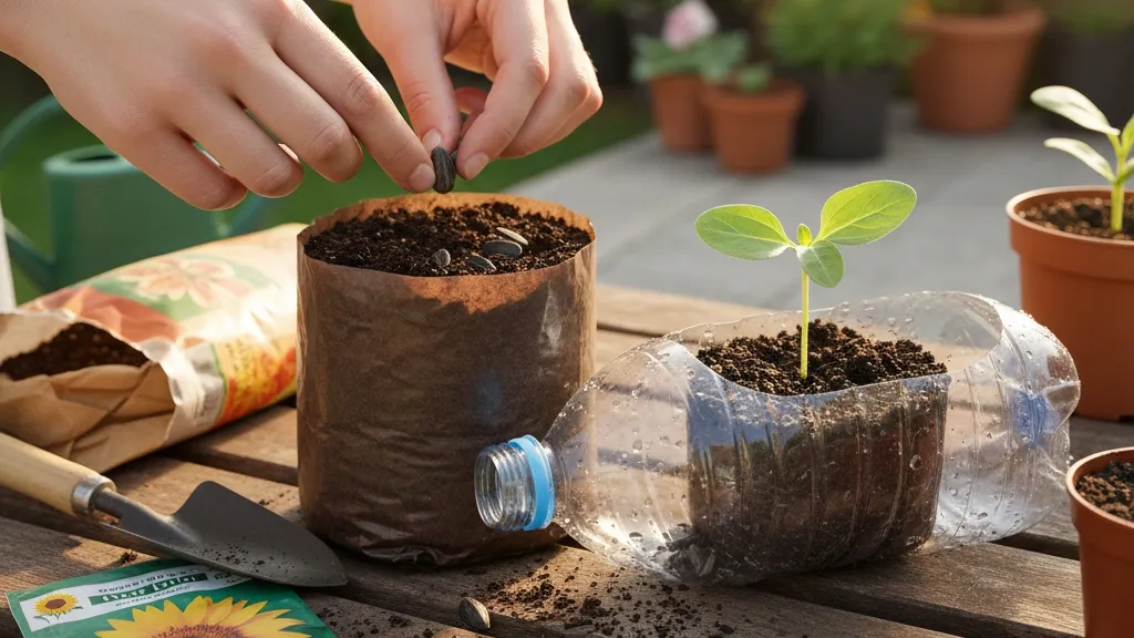 Cara Menanam Bunga Matahari di Polybag dan Botol Bekas (c) Ilustrasi AI