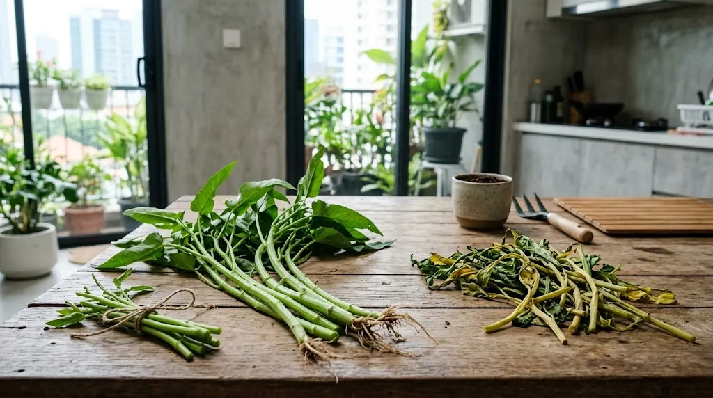 Pilih Batang Kangkung yang Masih Bisa Ditanam. (Gambar: AI Generated)