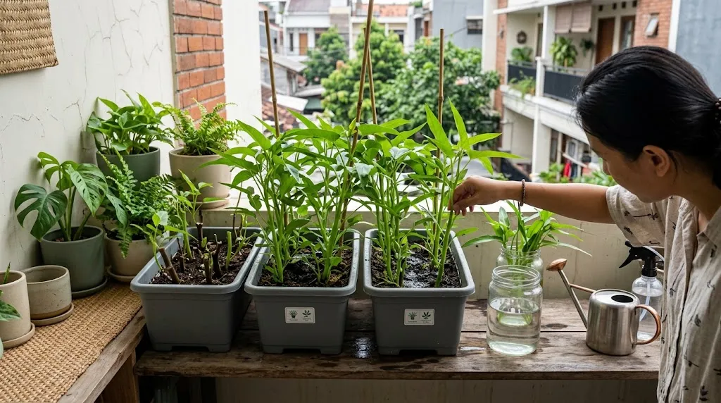Tips Merawat Kangkung dari Batang Sisa Masakan. (Gambar: AI Generated)