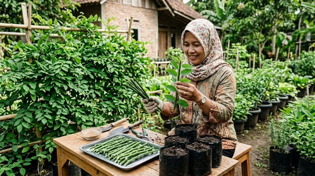 Ilustrasi Cara Menanam Katuk Agar Rajin Bertunas/AI Generated