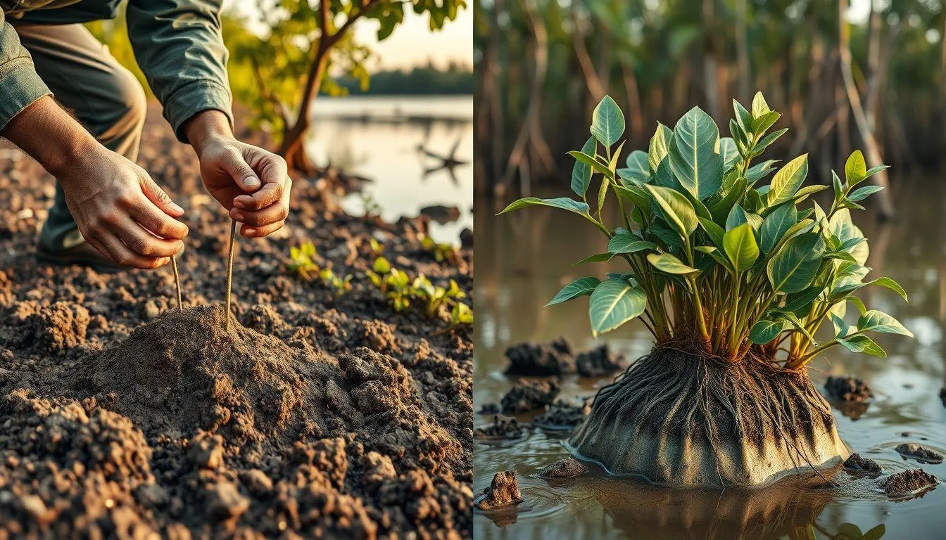 Teknik dan Pola Penanaman Mangrove (c) Ilustrasi AI