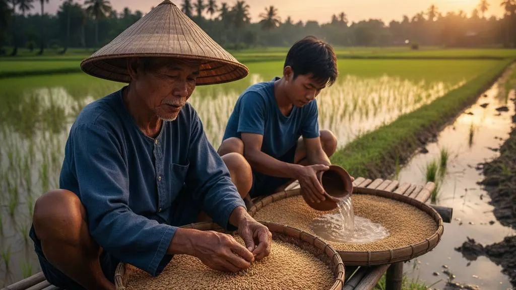 Pemilihan dan Penyemaian Benih Padi (c) Ilustrasi AI