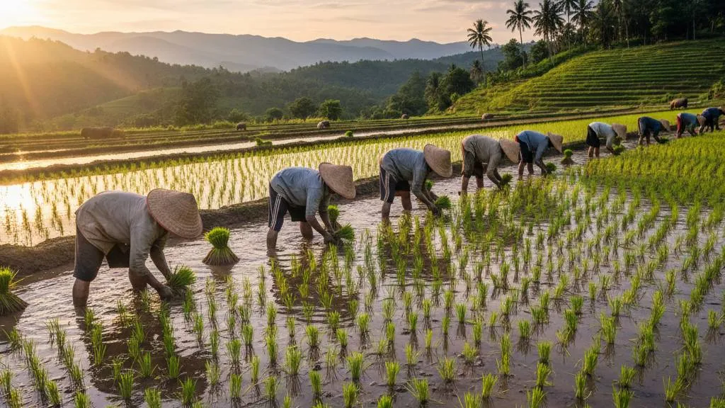 Teknik Penanaman Bibit Padi yang Benar (c) Ilustrasi AI