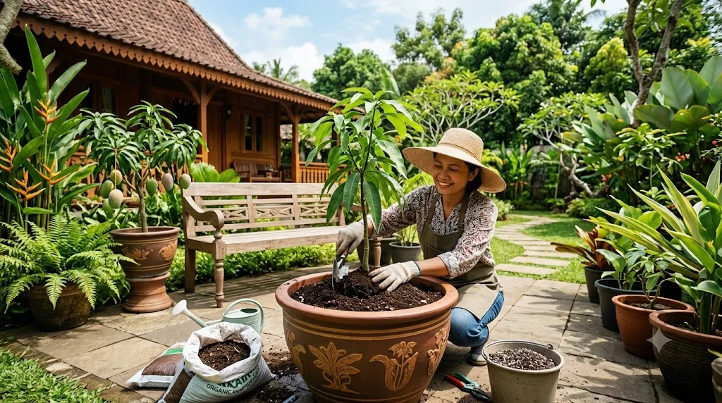 Menanam Mangga dalam Pot. (AI Generated)