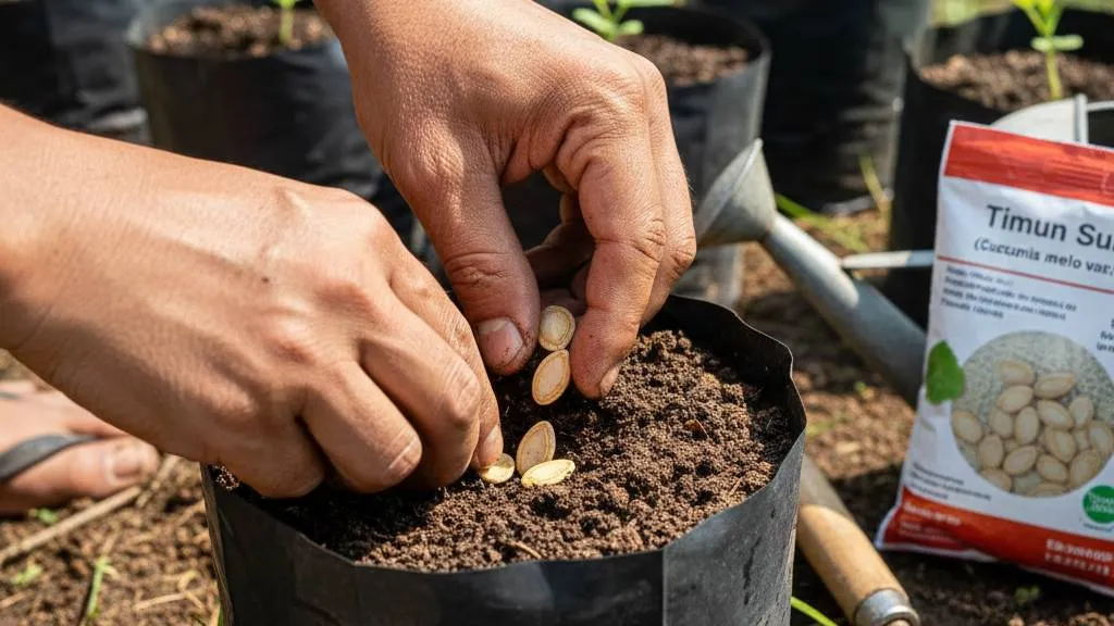 Proses Penyemaian Biji Timun Suri (c) Ilustrasi AI