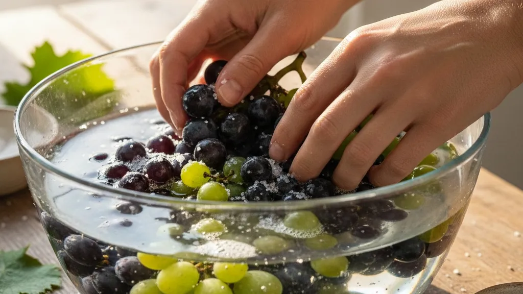 Cara Mencuci Anggur dengan Garam (c) Ilustrasi AI