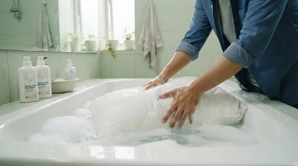 Cara Mencuci Bantal dengan Tangan yang Benar/AI Generated