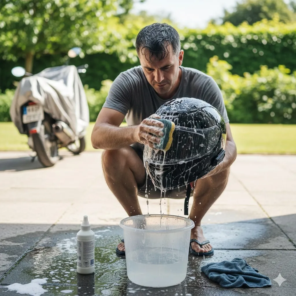 Kesalahan Umum yang Harus Dihindari Saat Mencuci Helm (c) Ilustrasi AI