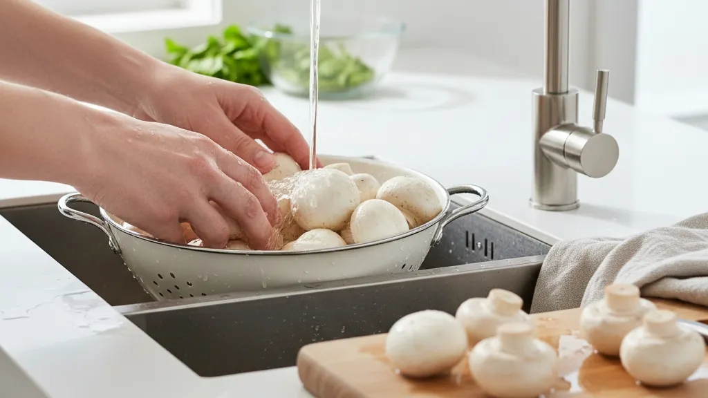 Cara Mencuci Jamur Kancing yang Benar (c) Ilustrasi AI