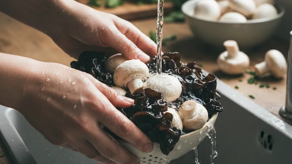 Cara Mencuci Jamur dengan Air Mengalir (c) Ilustrasi AI