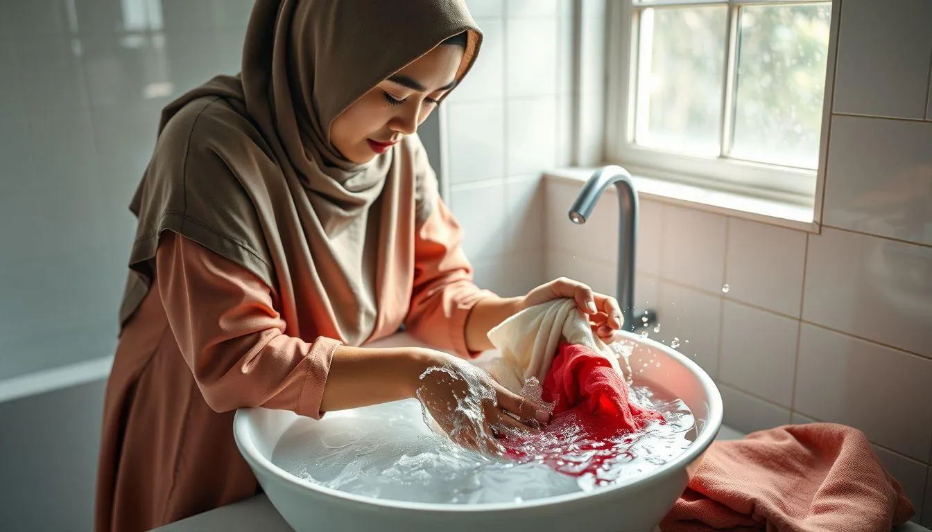 Langkah-Langkah Mencuci Pakaian yang Terkena Najis Secara Manual (c) Ilustrasi AI