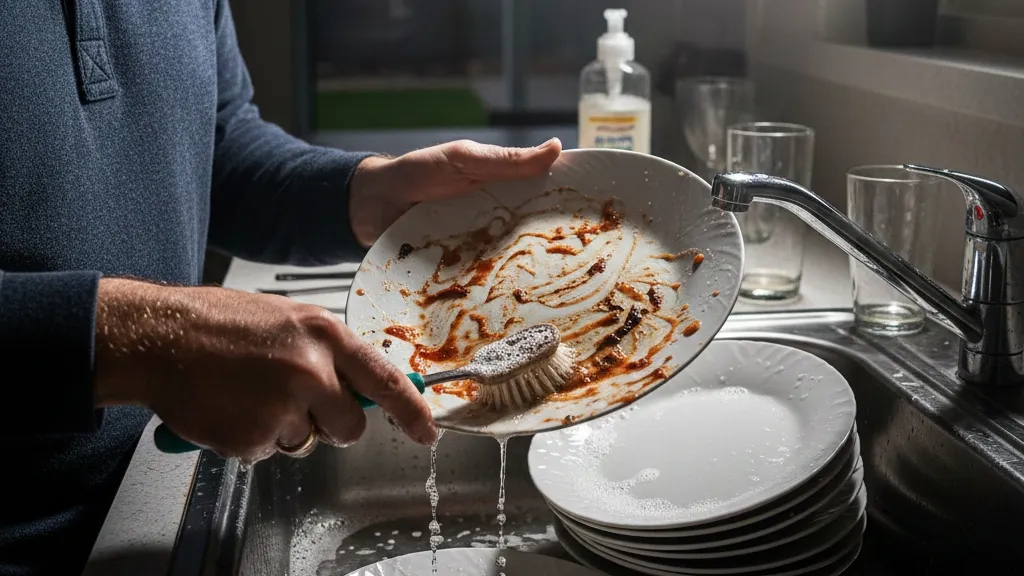 Kesalahan Umum dalam Mencuci Piring (c) Ilustrasi AI