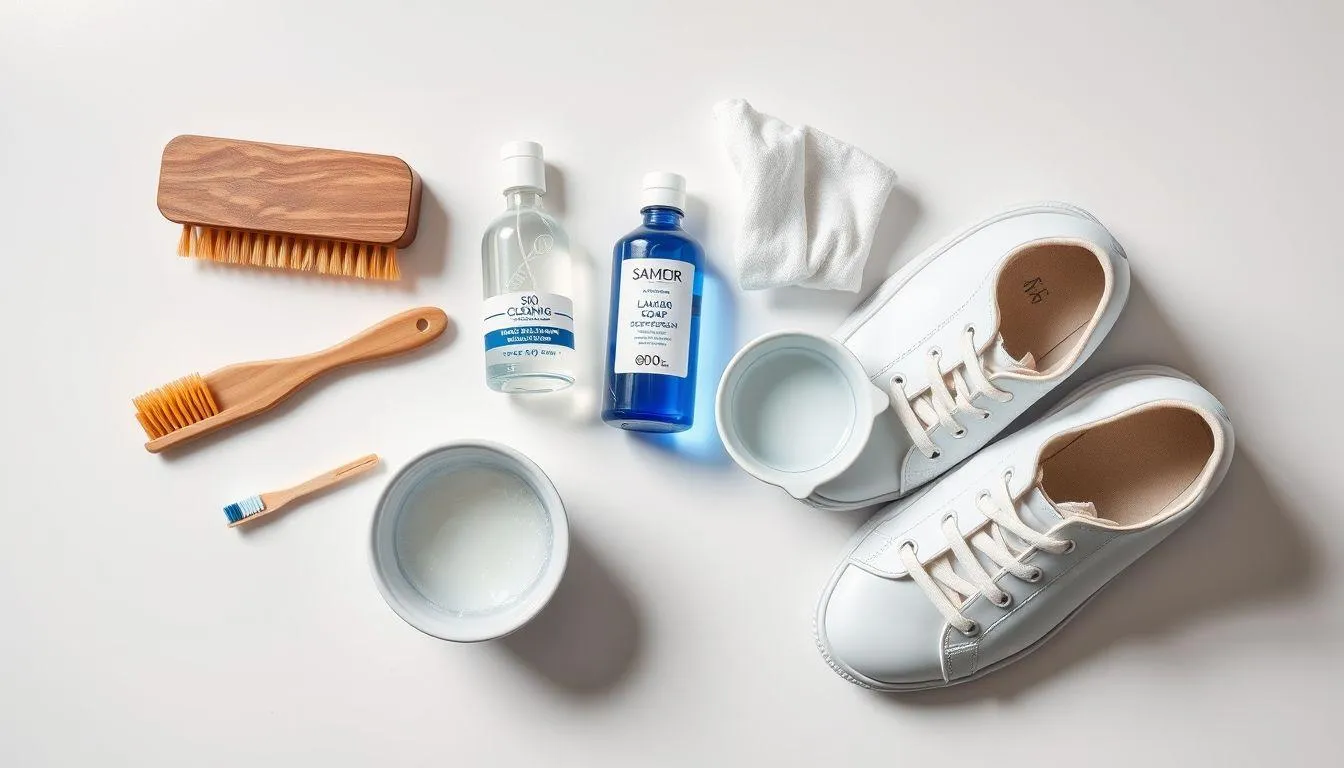 Persiapan Alat dan Bahan untuk Mencuci Sepatu Sekolah (c) Ilustrasi AI