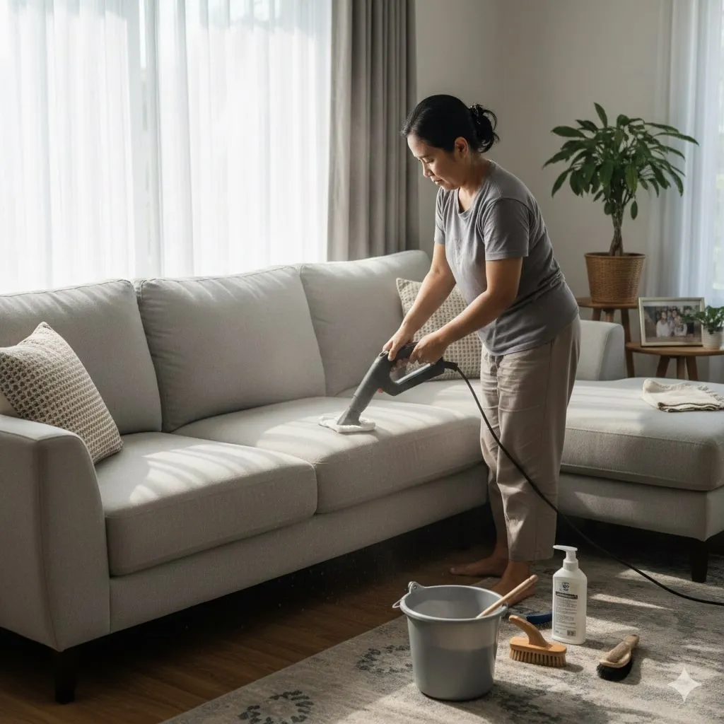 Persiapan Sebelum Mencuci Sofa (c) Ilustrasi AI