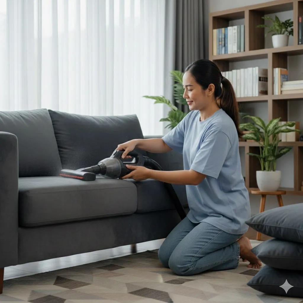 Langkah-Langkah Mencuci Sofa Berbahan Kain (c) Ilustrasi AI