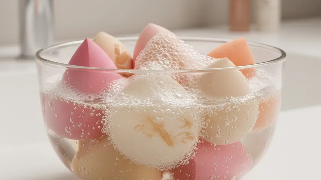 Metode Mencuci Spons Bedak dengan Air Hangat dan Sabun (c) Ilustrasi AI