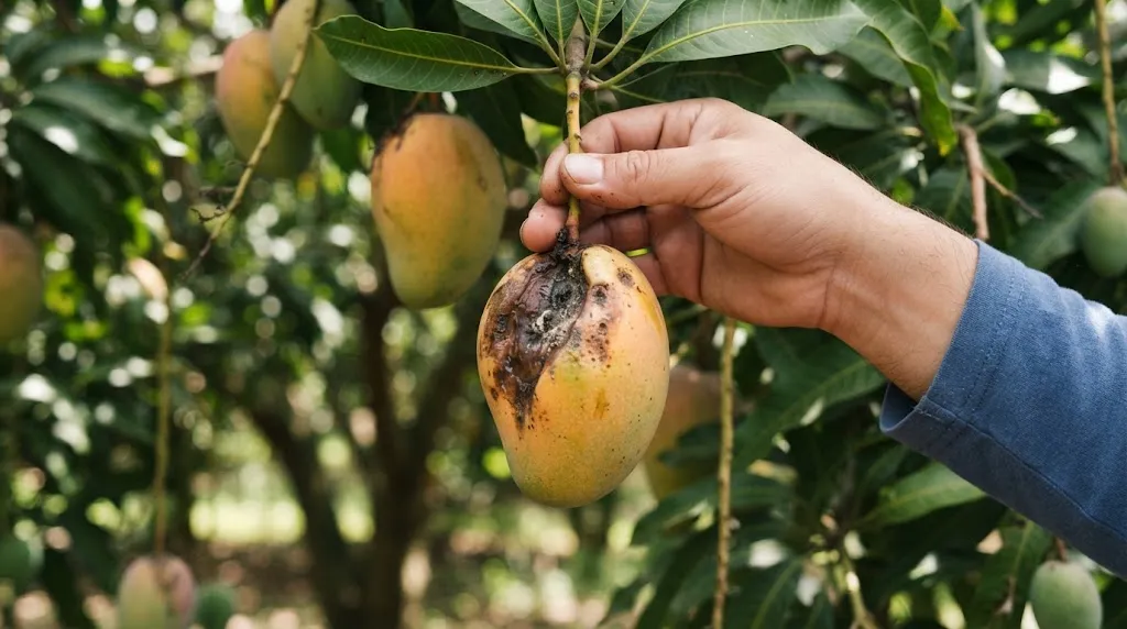 Petik Buah Mangga yang Sudah Menunjukkan Tanda Busuk. (AI Generated)