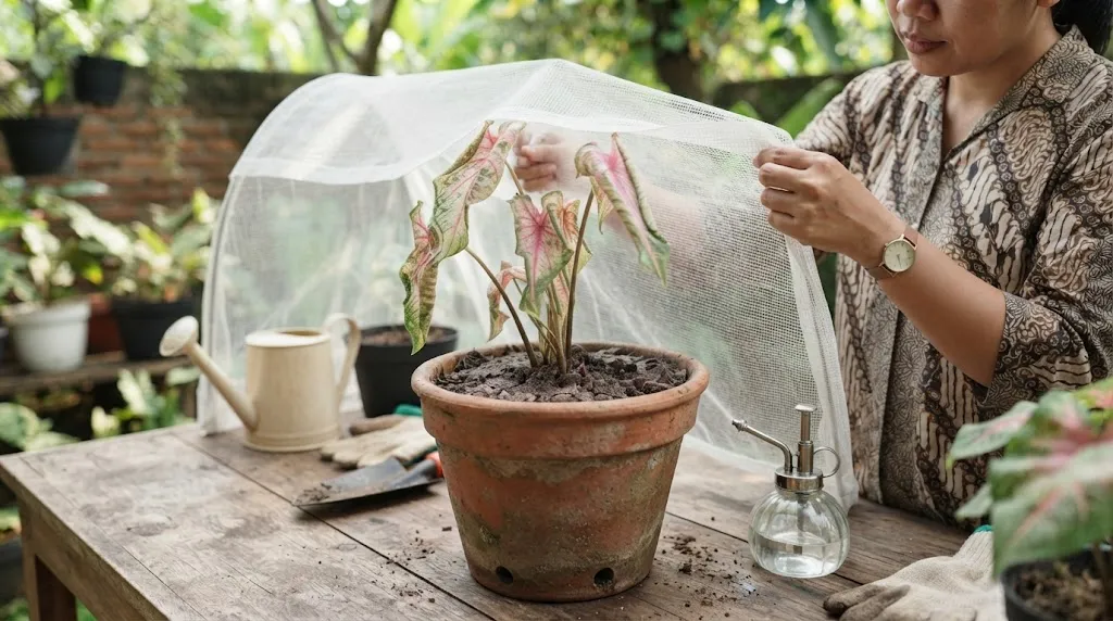 Cara Mengatasi Daun Keladi Menggulung dan Layu/AI Generated