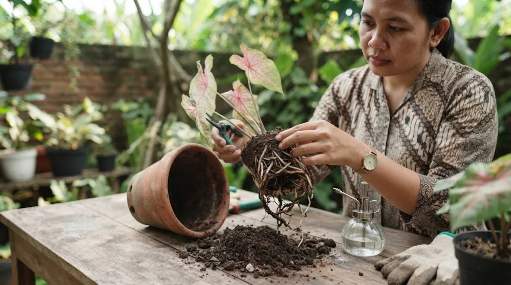 Cara Mengatasi Daun Keladi Menggulung dan Layu/AI Generated