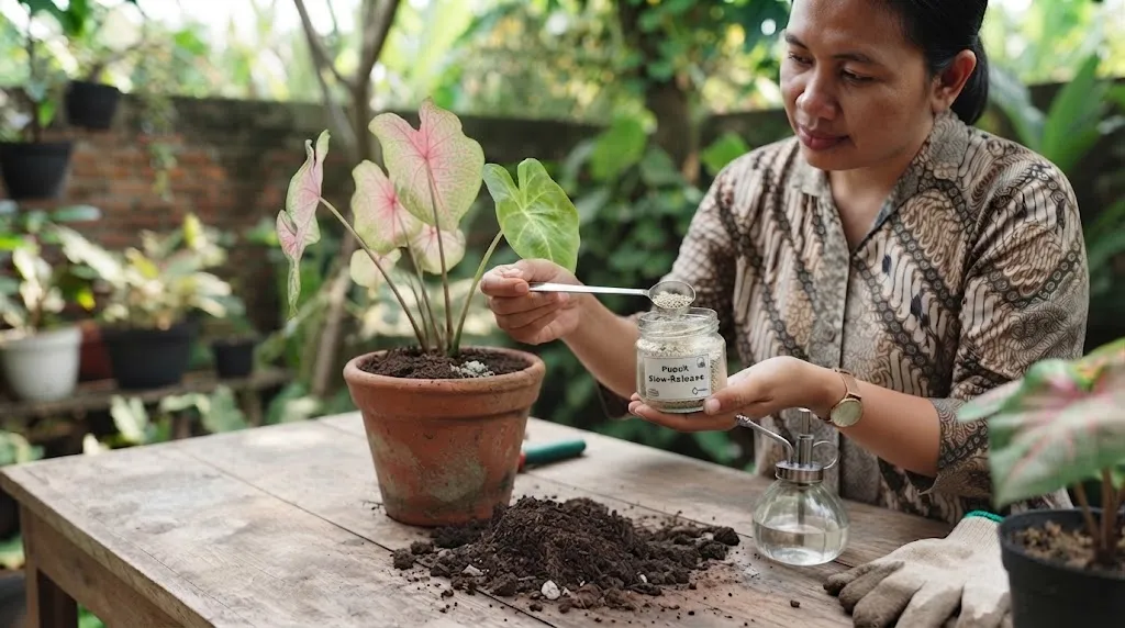 Cara Mengatasi Daun Keladi Menggulung dan Layu/AI Generated