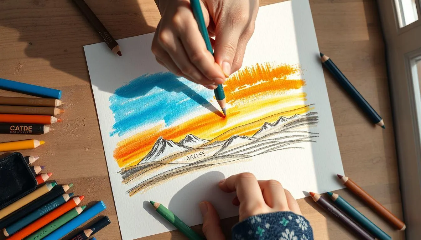 Cara Menggambar Pemandangan dengan Oil Pastel dan Teknik Pewarnaan (c) Ilustrasi AI