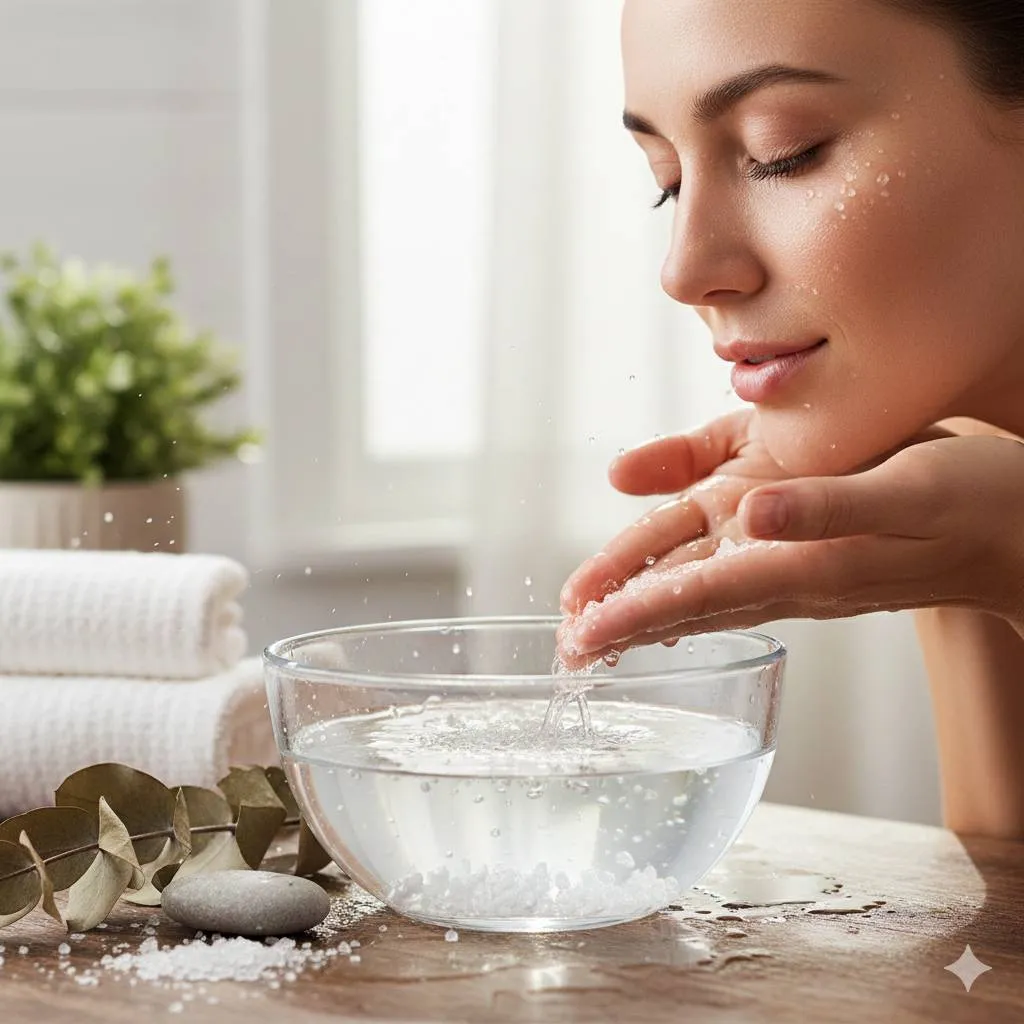Langkah-Langkah Menggunakan Air Garam untuk Wajah Berjerawat (c) Ilustrasi AI