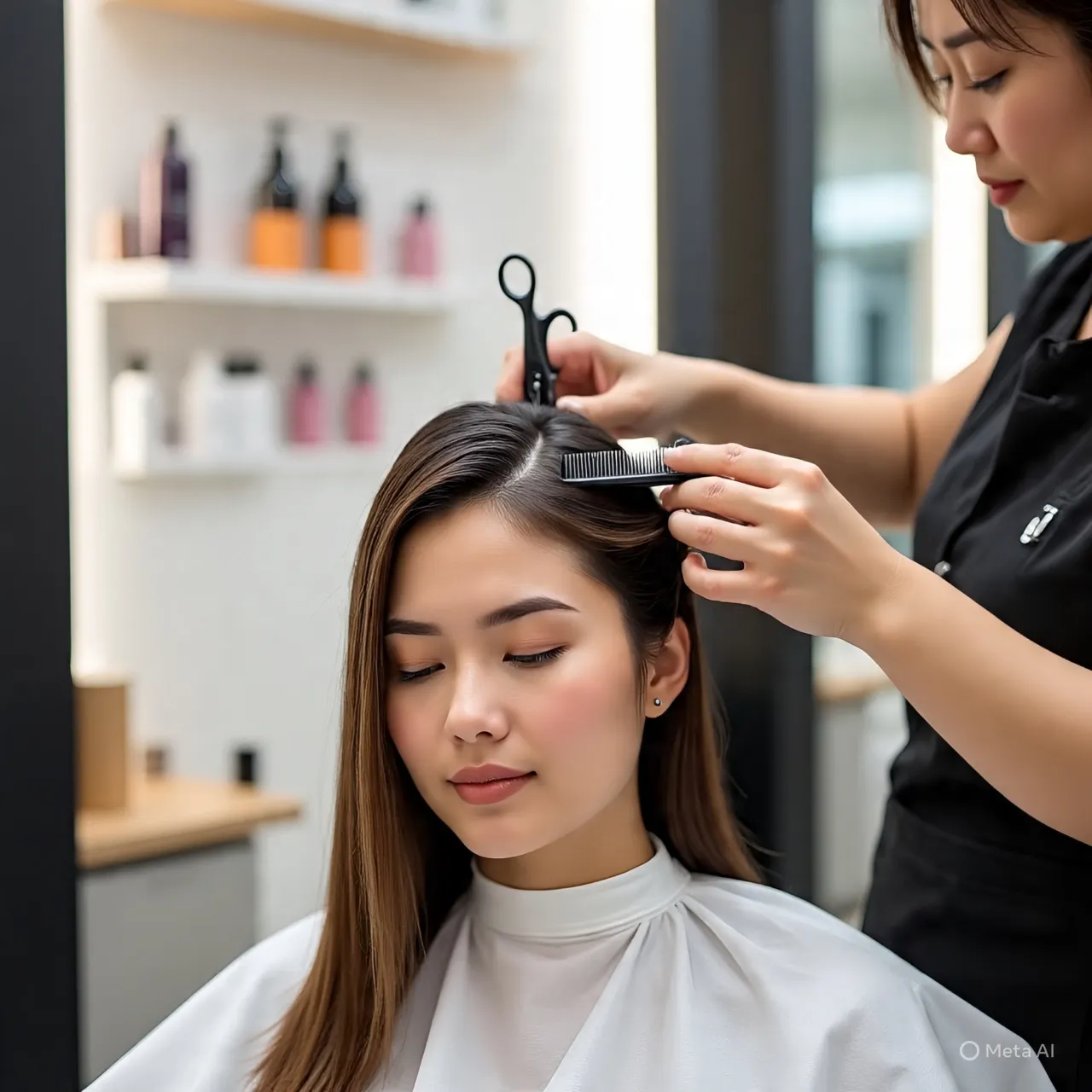 3. Cara Membagi Partisi Rambut dan Mengaplikasikan Makarizo Step 1 (c) Ilustrasi AI