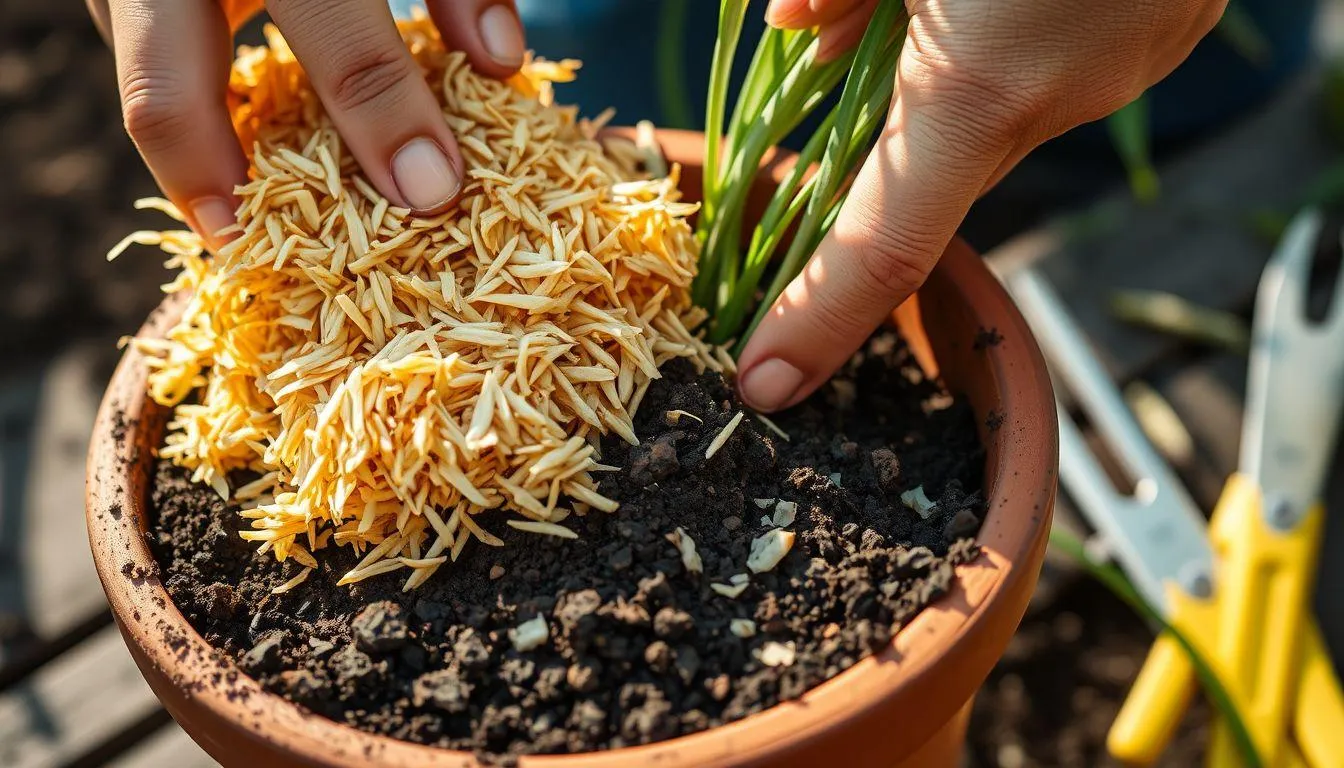 Teknik Aplikasi Sekam Padi pada Berbagai Jenis Tanaman (c) Ilustrasi AI