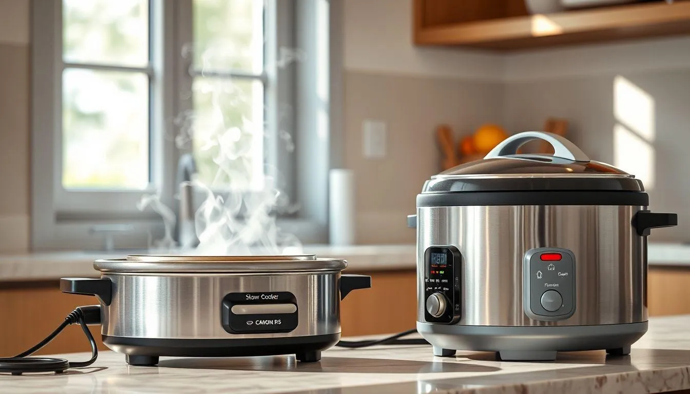 Perbedaan Slow Cooker dengan Rice Cooker (c) Ilustrasi AI