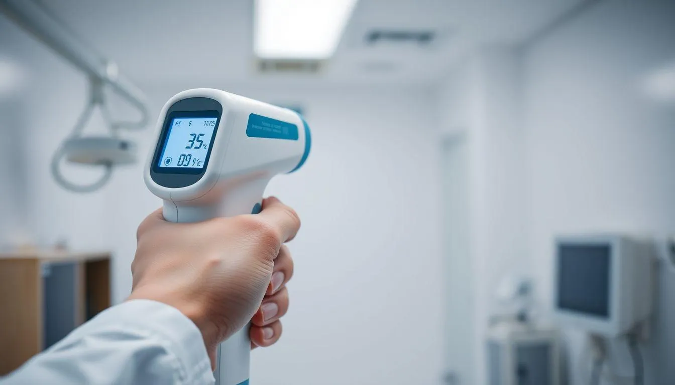 1. Cara Menggunakan Termometer Tembak untuk Mengukur Suhu Tubuh (c) Ilustrasi AI