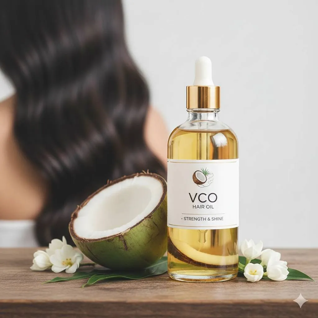 VCO Sebagai Kondisioner dan Serum Rambut (c) Ilustrasi AI