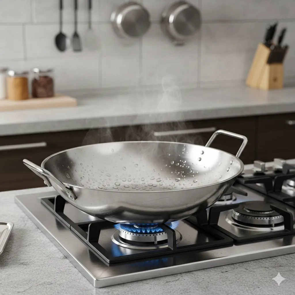 Persiapan Awal Sebelum Menggunakan Wajan Stainless Baru (c) Ilustrasi AI