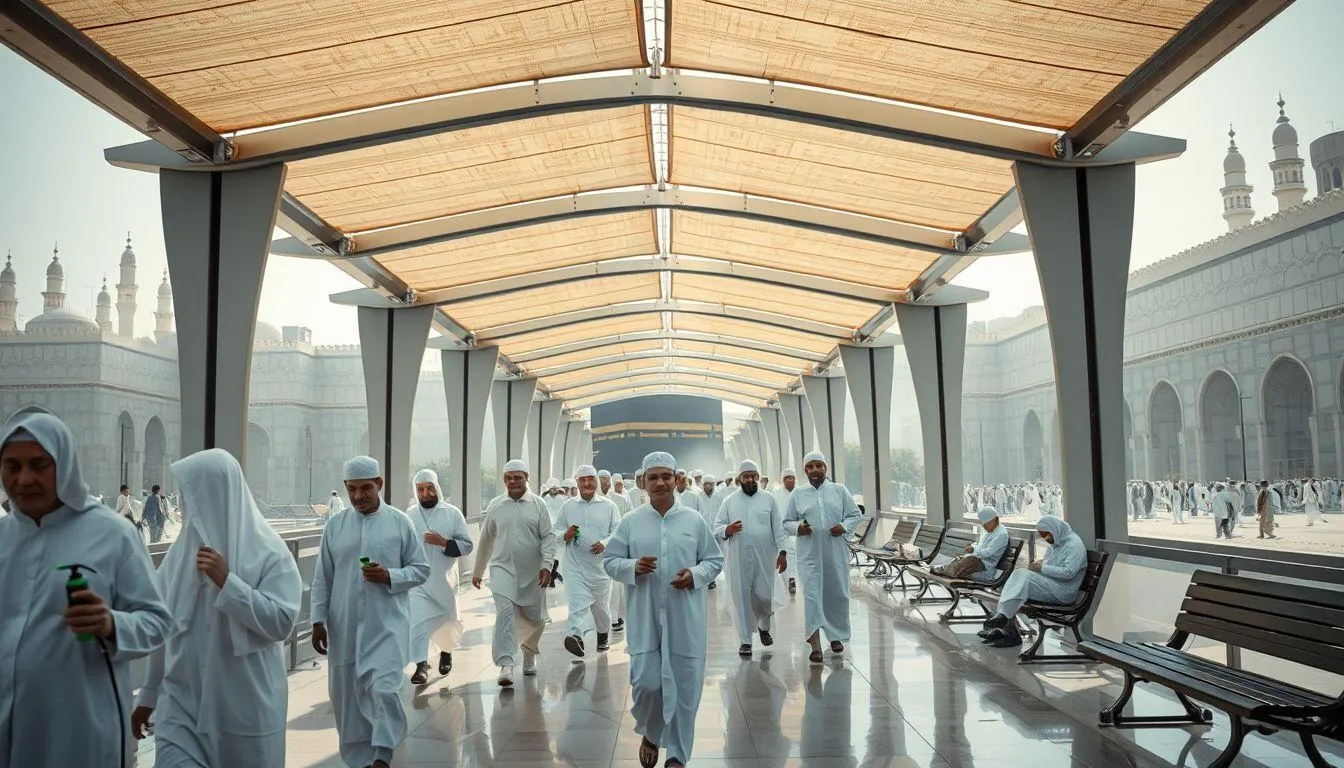 10. Manfaatkan Fasilitas Pendingin dan Area Teduh di Sekitar Makkah (c) Ilustrasi AI