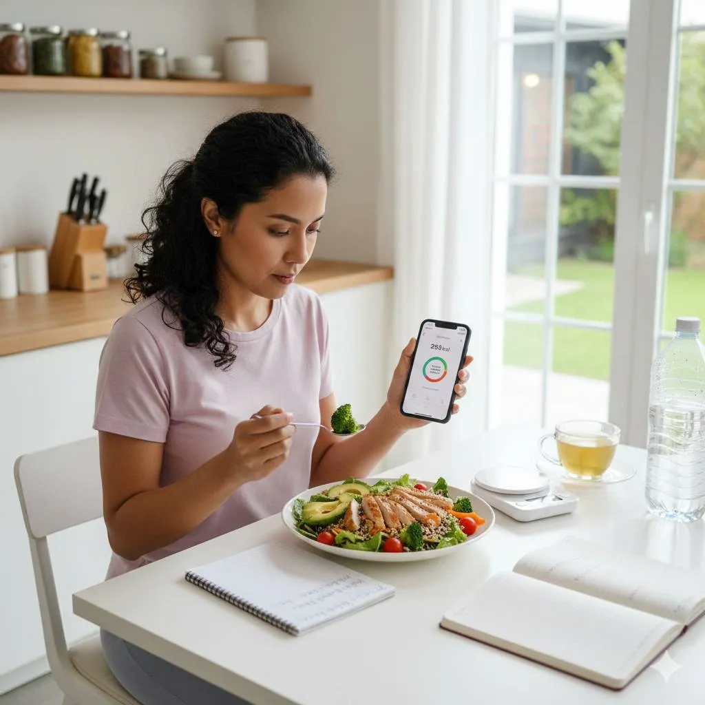 Memanfaatkan Aplikasi dan Database Kalori Online (c) Ilustrasi AI