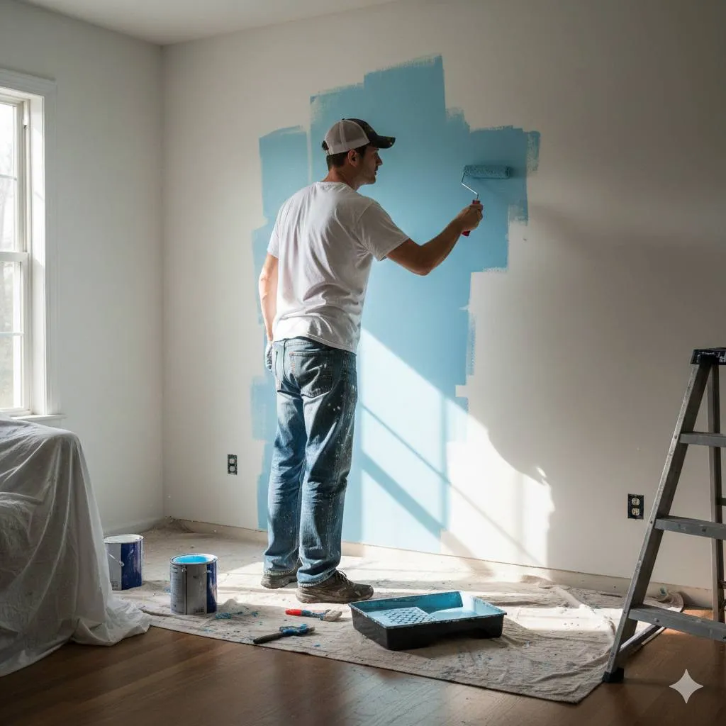 Perbedaan Kebutuhan Cat Interior dan Eksterior (c) Ilustrasi AI