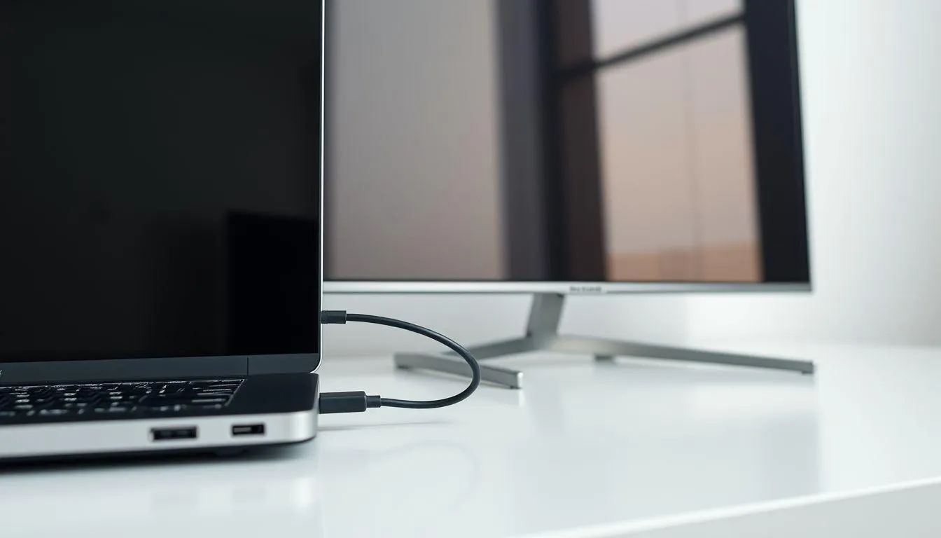 4. Cara Menghubungkan Laptop ke TV dengan Kabel USB-C (c) Ilustrasi AI