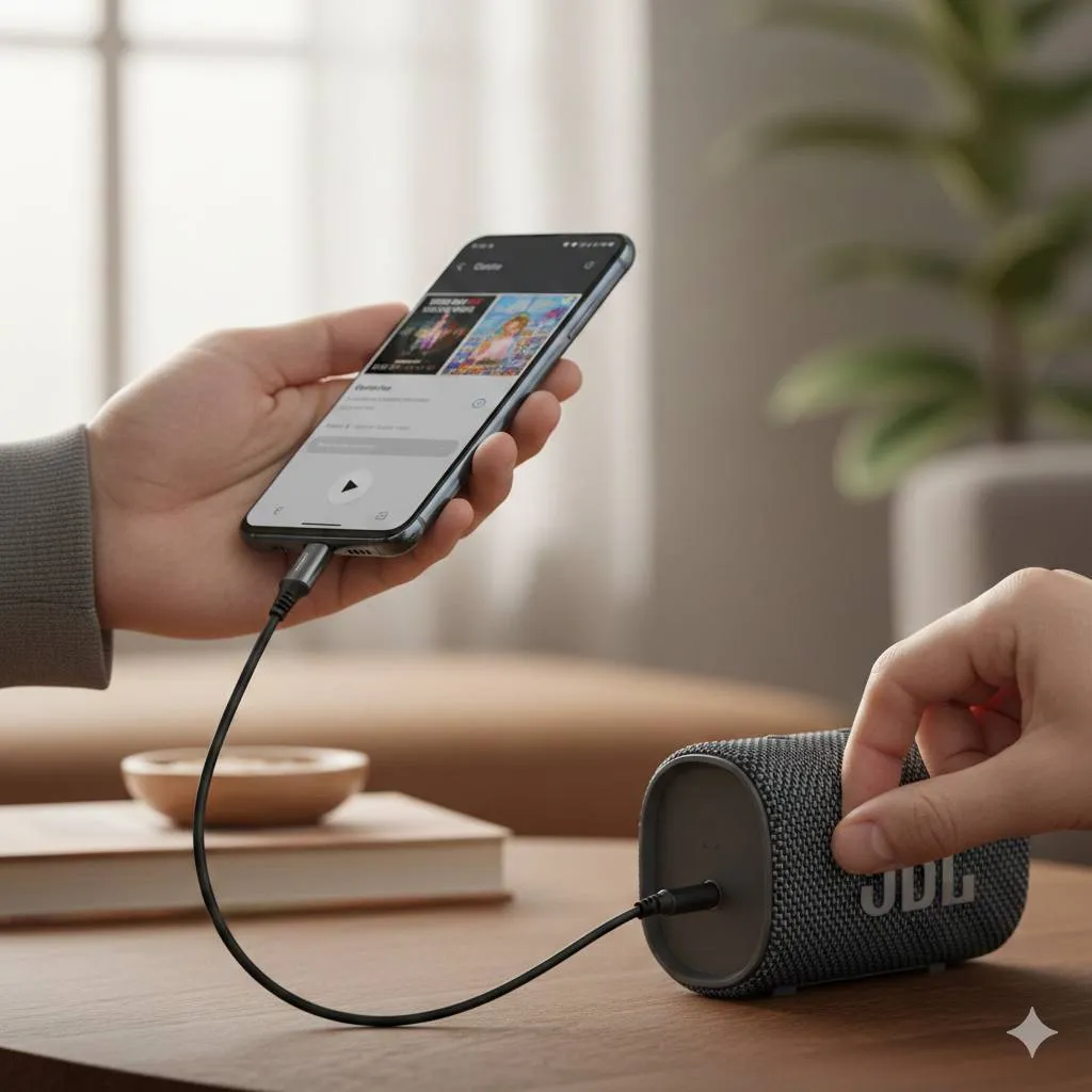 Pengertian Koneksi HP ke Speaker dengan Kabel Data (c) Ilustrasi AI