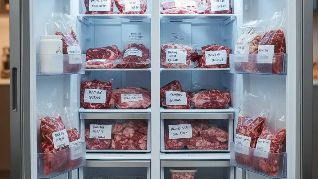 Cara Menyimpan Daging Kurban di Kulkas (c) Ilustrasi AI