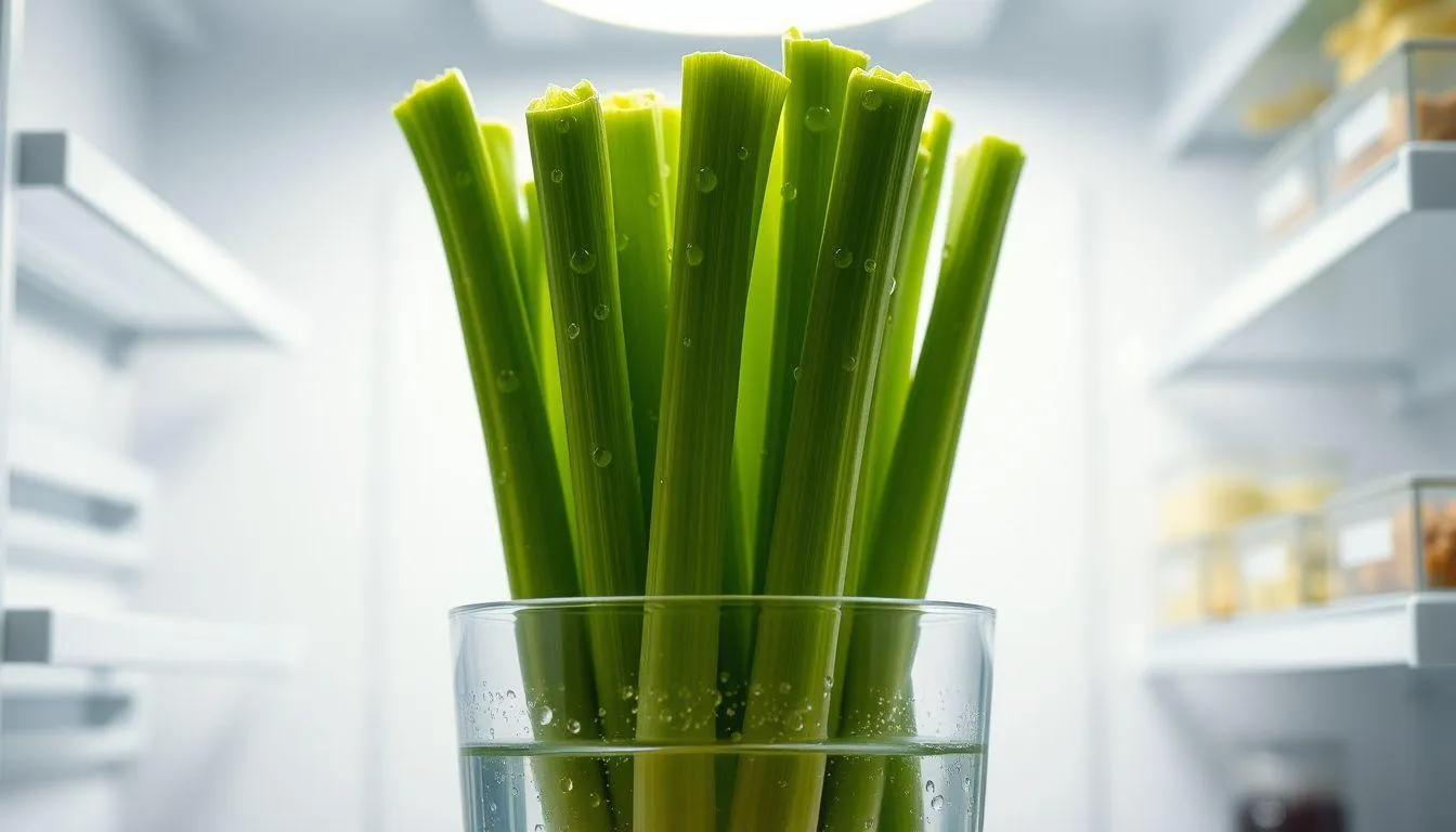 Cara Menyimpan Seledri di Kulkas dengan Metode Perendaman Air (c) Ilustrasi AI