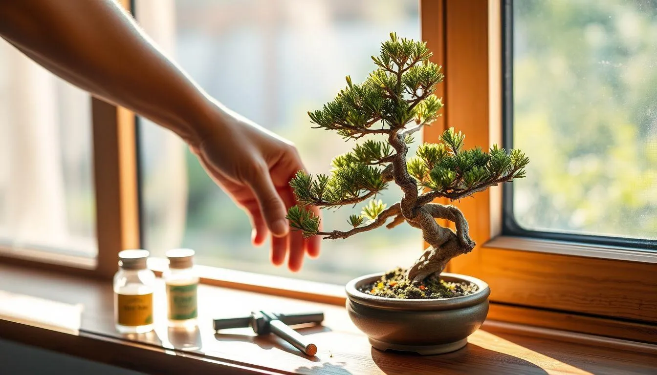 2. Penempatan, Pencahayaan, dan Pemupukan Bonsai (c) Ilustrasi AI