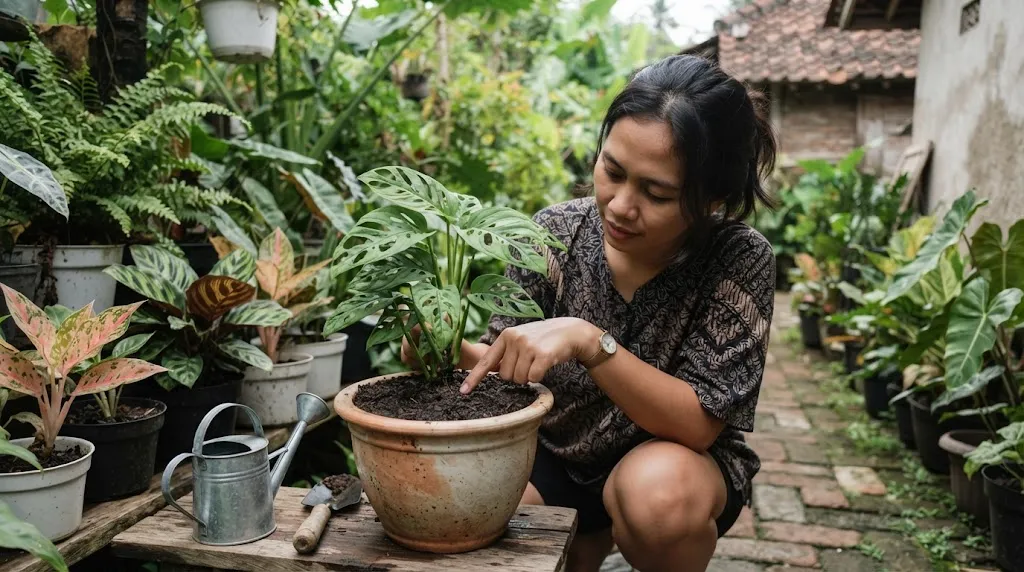 Menyiram Tanaman Pot. (AI Generated)