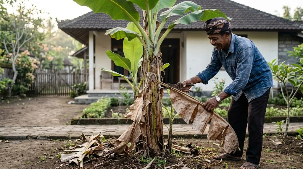 Pangkas Daun yang Sudah Tidak Digunakan Tanaman. (Gambar: AI Generated)
