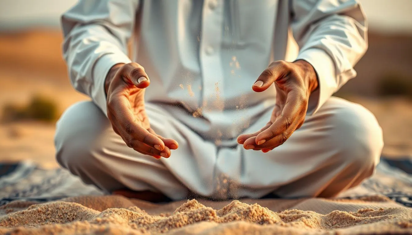 1. Cara Tayamum Sesuai Sunnah Rasulullah SAW (c) Ilustrasi AI