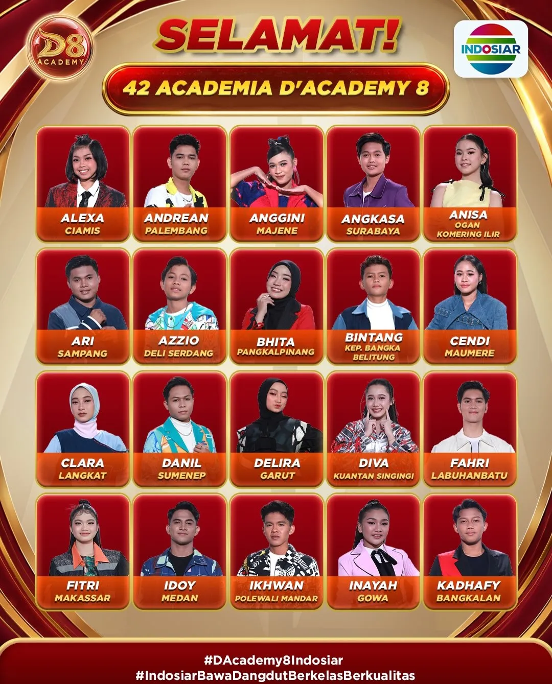 Top 42 Peserta Dangdut Academy 8 (credit: Indosiar)