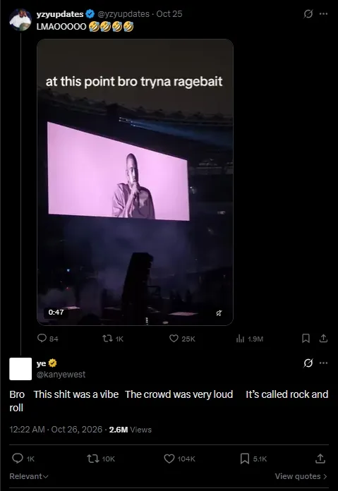 YE puji antusiasme penonton di Jakarta (X/kanyewest)