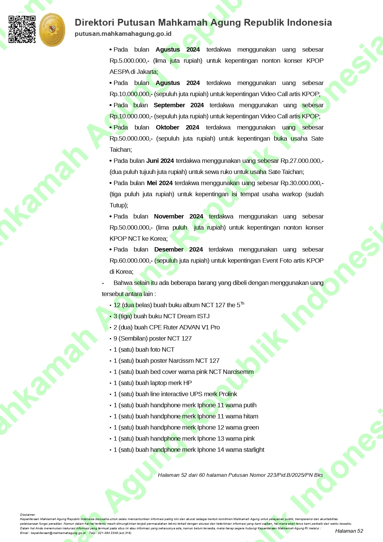 Seorang fans K-Pop gelapkan dana perusahaan miliaran. / source: putusan3.mahkamahagung.go.id