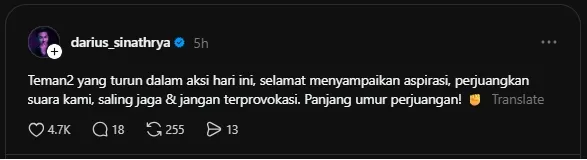 Postingan Darius Sinathrya di Threads (Threads/darius_sinathrya)