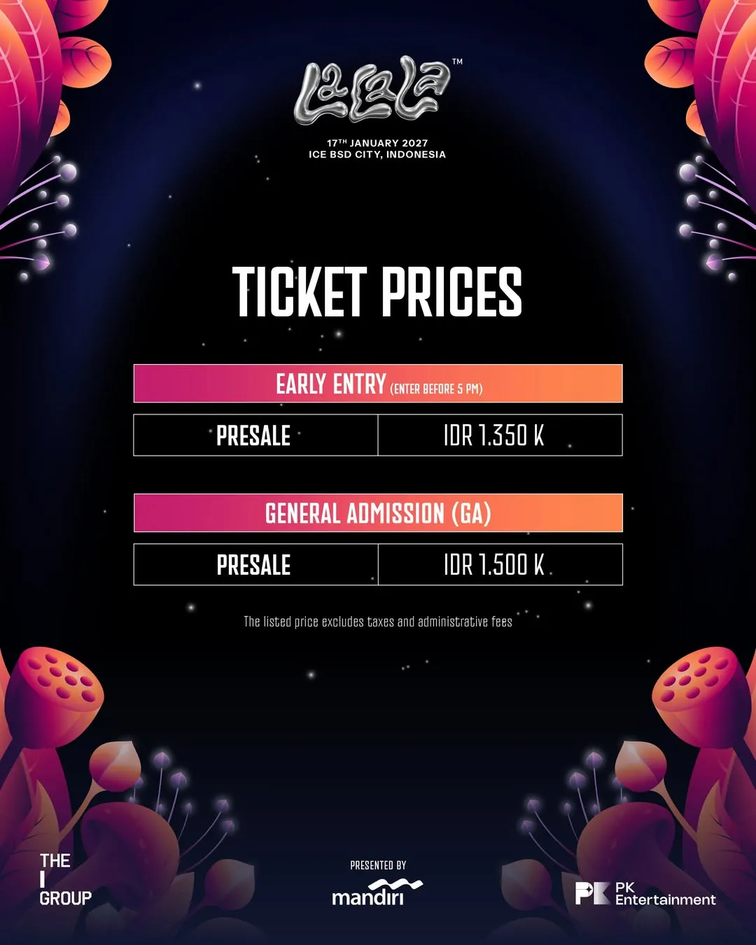 Harga tiket LaLaLa Fest 2027 (instagram.com/lalala.fest)