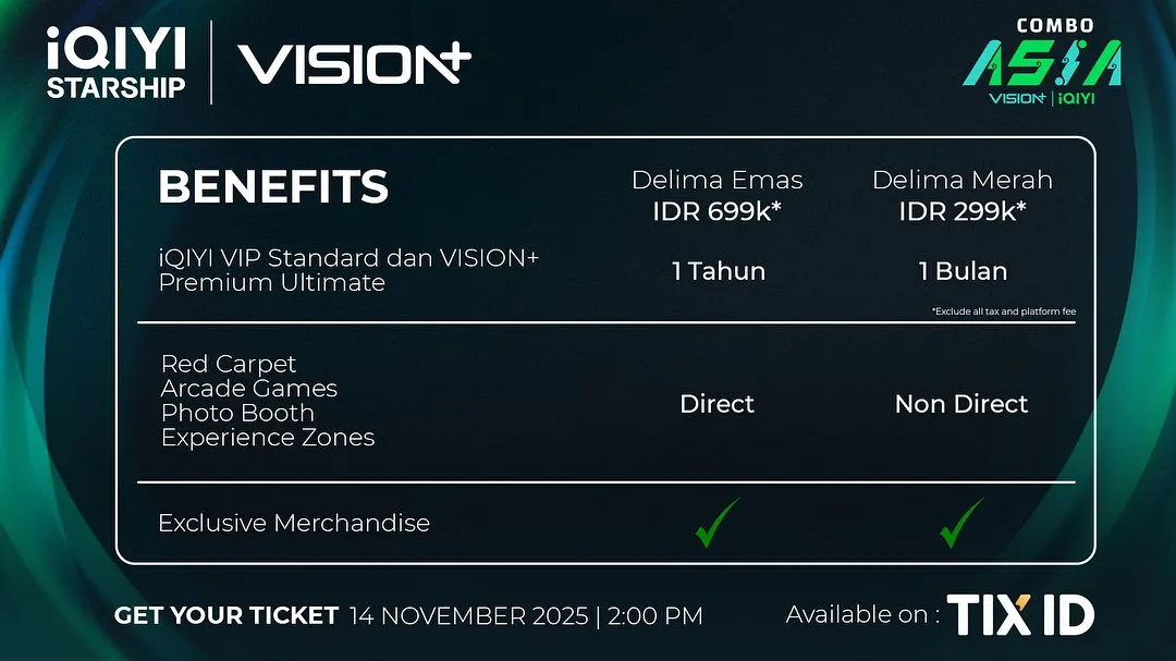 Tiket fan meeting Esther Yu dijual 14 November 2025 (credit:instagram.com/visionplusid/iqiyi_indonesia)