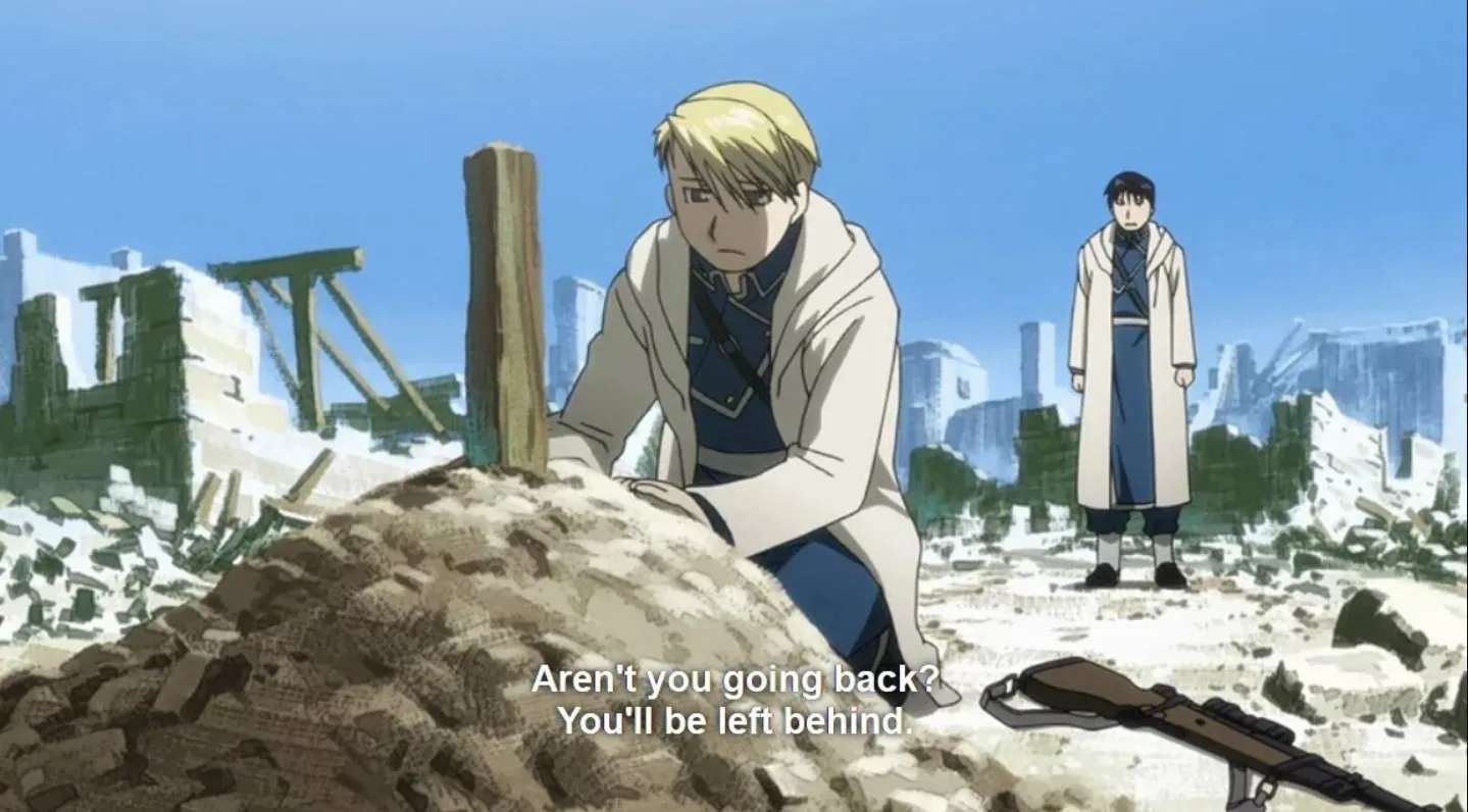 Lisa Hawkeye dan Roy Mustang dalam FULL METAL ALCHEMIST BROTHERHOOD